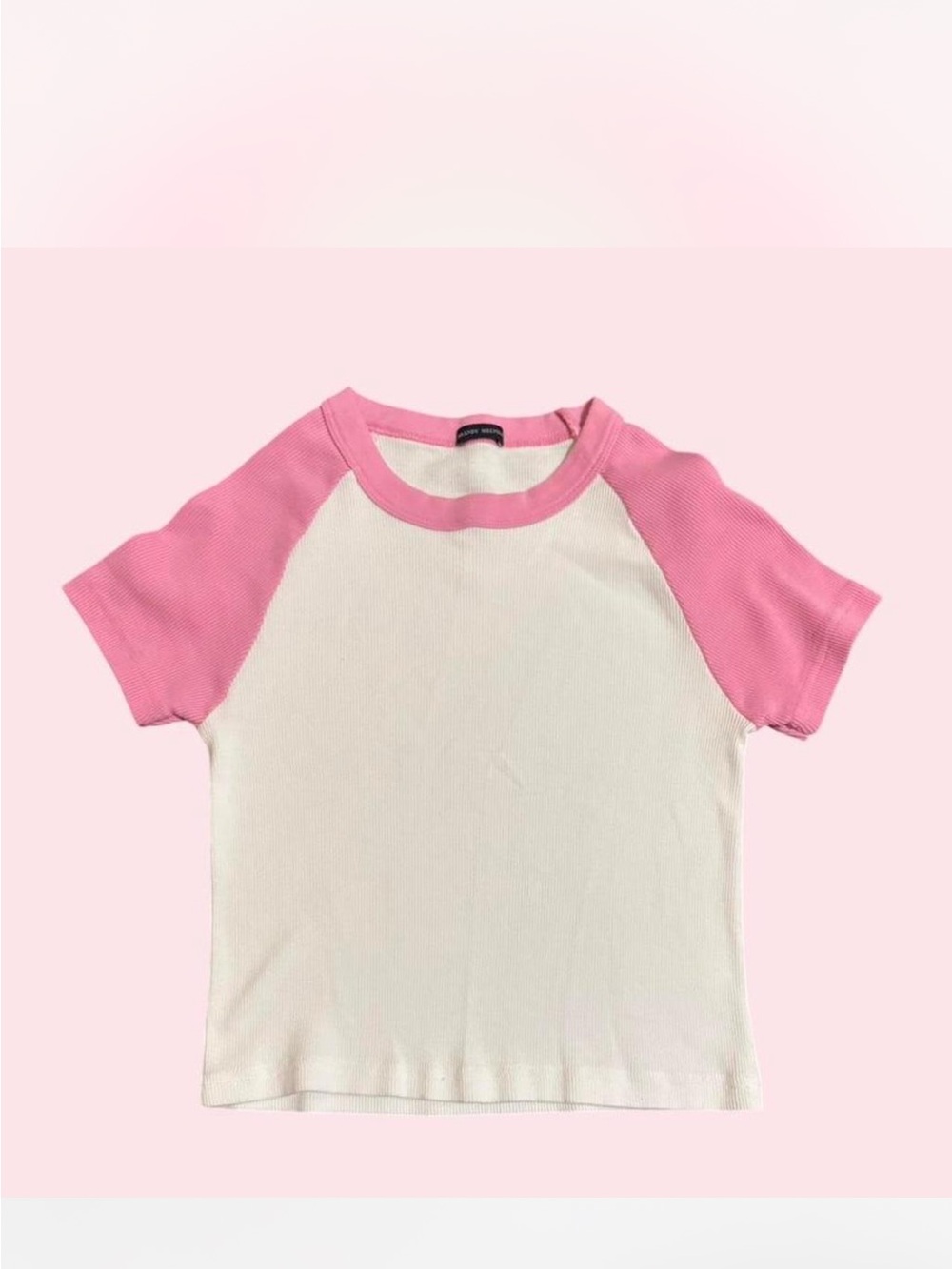 Brandy Melville Pink & White Raglan Short Sleeve Tee